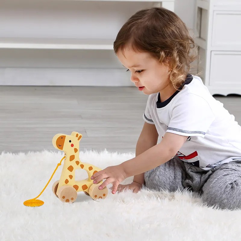 Wooden Animal Giraffe Montessori toy Push Pull Along Walking Toy