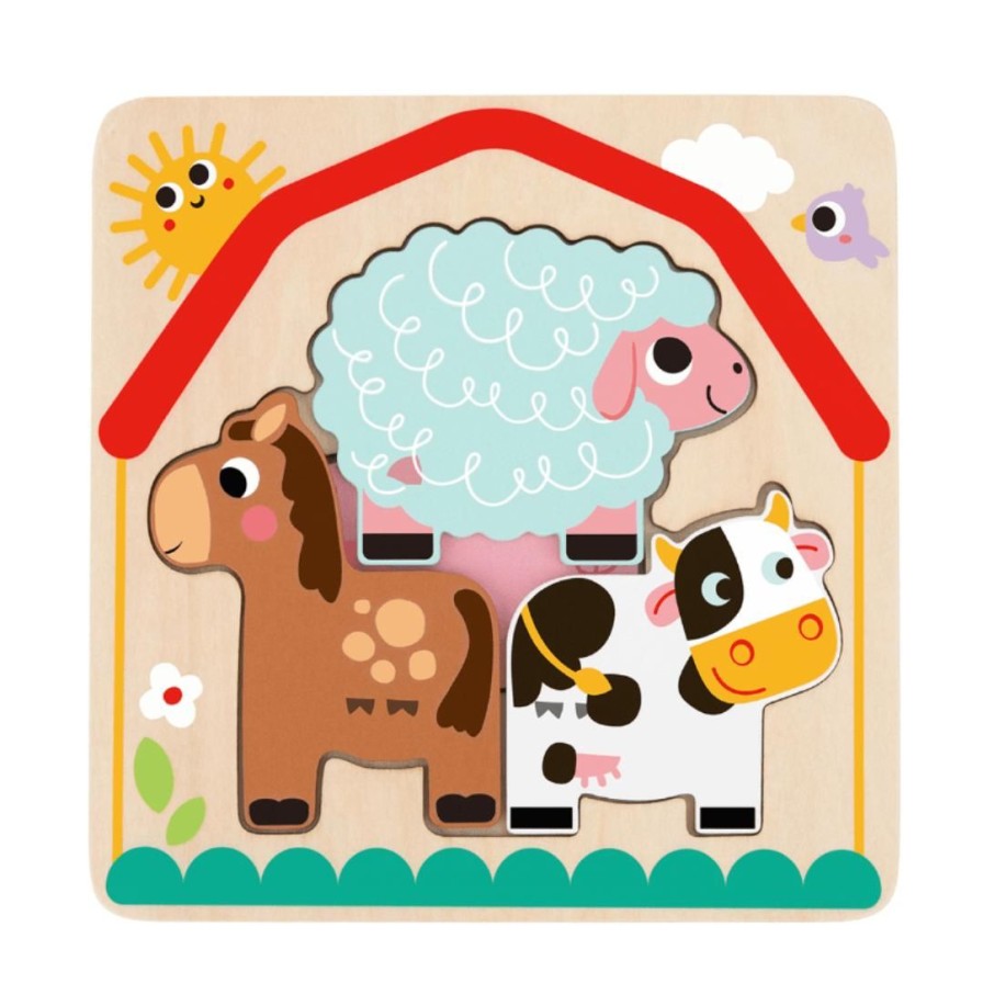 Wooden Toys Tooky Toy Montessori Toys | Wooden Layered Farm Animal Puzzle