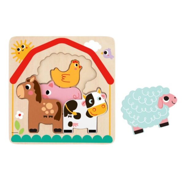 Wooden Toys Tooky Toy Montessori Toys | Wooden Layered Farm Animal Puzzle