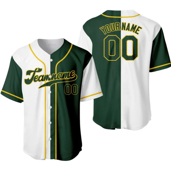 Custom White Green-Gold Authentic Split Fashion Baseball Jersey - Aunna