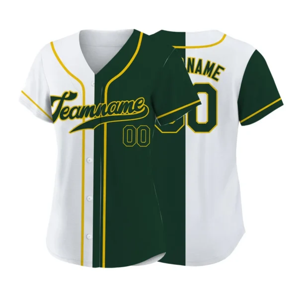 Custom White Green-Gold Authentic Split Fashion Baseball Jersey - Aunna