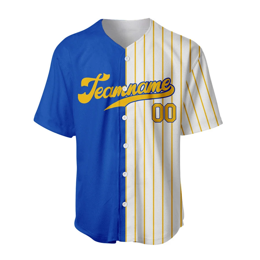 Custom Thunder Blue White-Yellow Pinstripe Split Fashion Baseball Jersey - Aunna